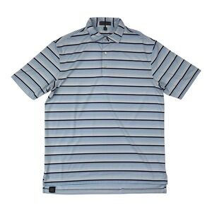 Peter Millar Summer Comfort Blue & White  Stripe Polyester Spandex Golf Polo L